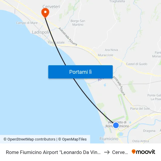 Rome Fiumicino Airport "Leonardo Da Vinci" (Fco) to Cerveteri map