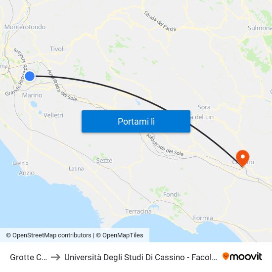 Grotte Celoni to Università Degli Studi Di Cassino - Facoltà Di Ingegneria map