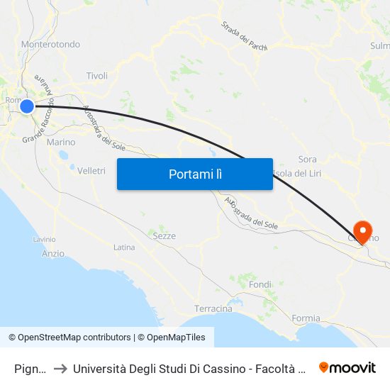 Pigneto to Università Degli Studi Di Cassino - Facoltà Di Ingegneria map