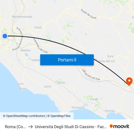 Roma (Cornelia) to Università Degli Studi Di Cassino - Facoltà Di Ingegneria map