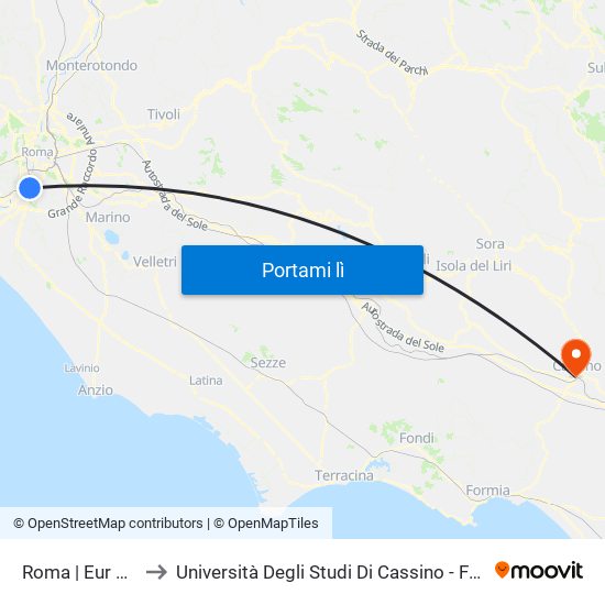 Roma | Eur Magliana to Università Degli Studi Di Cassino - Facoltà Di Ingegneria map