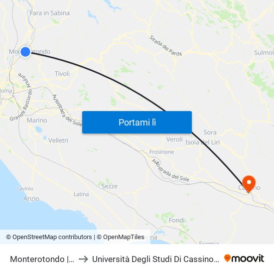 Monterotondo | Stazione FS to Università Degli Studi Di Cassino - Facoltà Di Ingegneria map