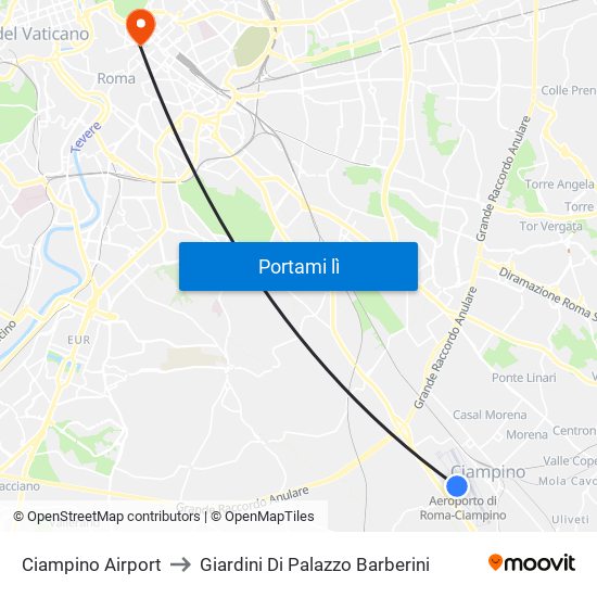 Ciampino Airport to Giardini Di Palazzo Barberini map