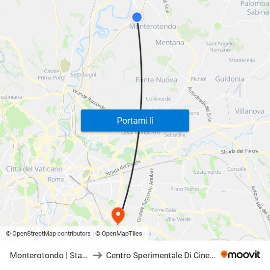 Monterotondo | Stazione FS to Centro Sperimentale Di Cinematografia map