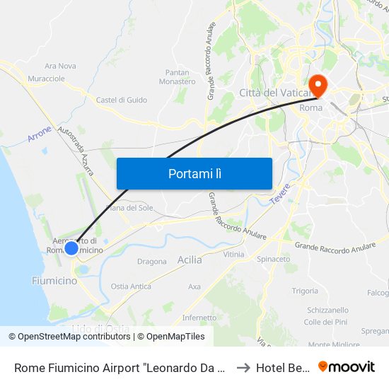 Rome Fiumicino Airport "Leonardo Da Vinci" (Fco) to Hotel Bernini map
