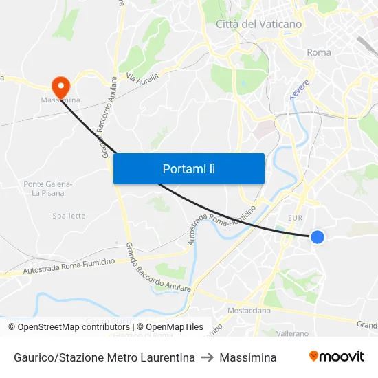 Gaurico/Stazione Metro Laurentina to Massimina map