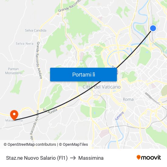 Staz.ne Nuovo Salario (Fl1) to Massimina map
