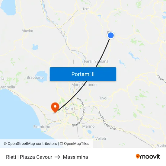Rieti | Piazza Cavour to Massimina map