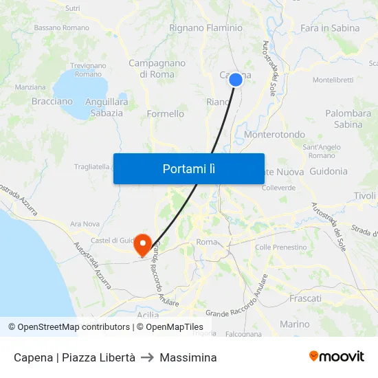 Capena | Piazza Libertà to Massimina map