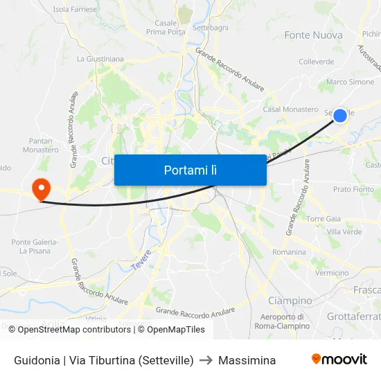 Guidonia | Via Tiburtina (Setteville) to Massimina map