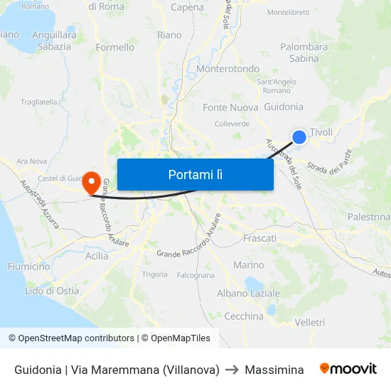Guidonia | Via Maremmana (Villanova) to Massimina map