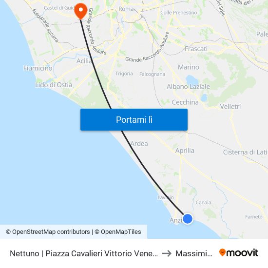 Nettuno | Piazza Cavalieri Vittorio Veneto to Massimina map