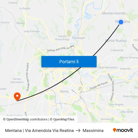 Mentana | Via Amendola Via Reatina to Massimina map
