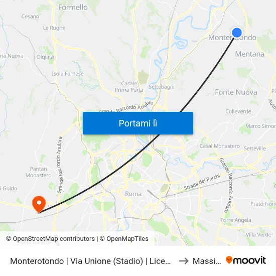 Monterotondo | Via Unione (Stadio) | Liceo Scientifico G.Peano to Massimina map