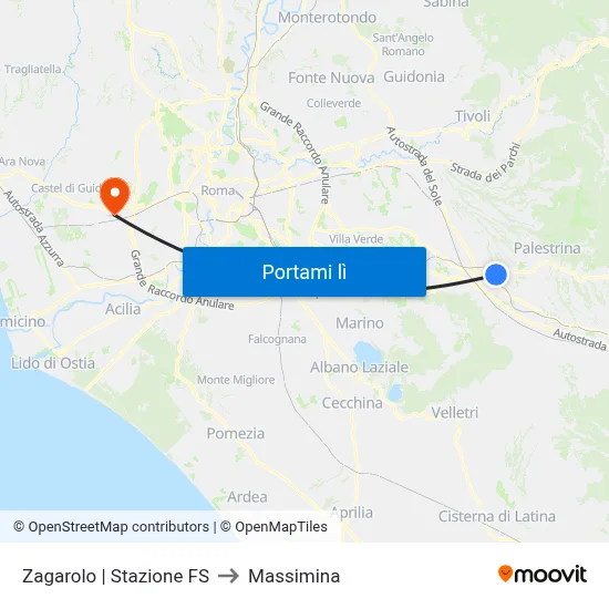 Zagarolo | Stazione FS to Massimina map