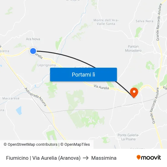 Fiumicino | Via Aurelia (Aranova) to Massimina map