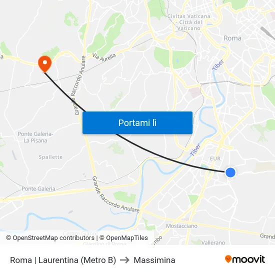 Roma | Laurentina (Metro B) to Massimina map