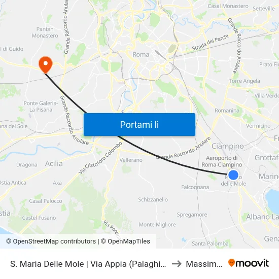 S. Maria Delle Mole | Via Appia (Palaghiaccio) to Massimina map