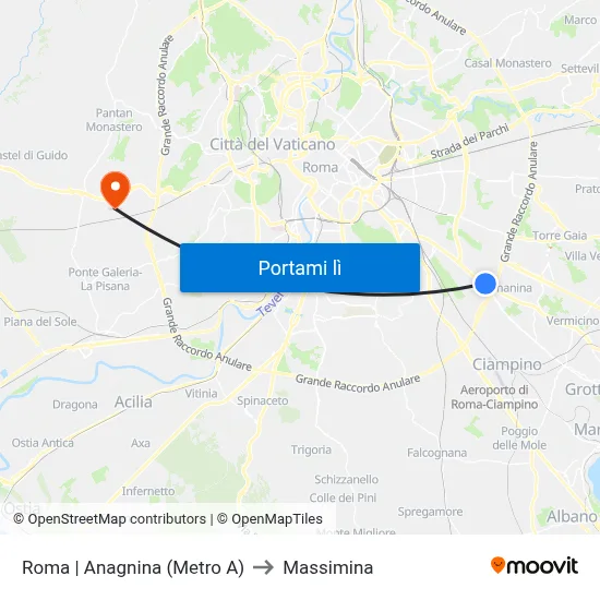 Roma | Anagnina (Metro A) to Massimina map