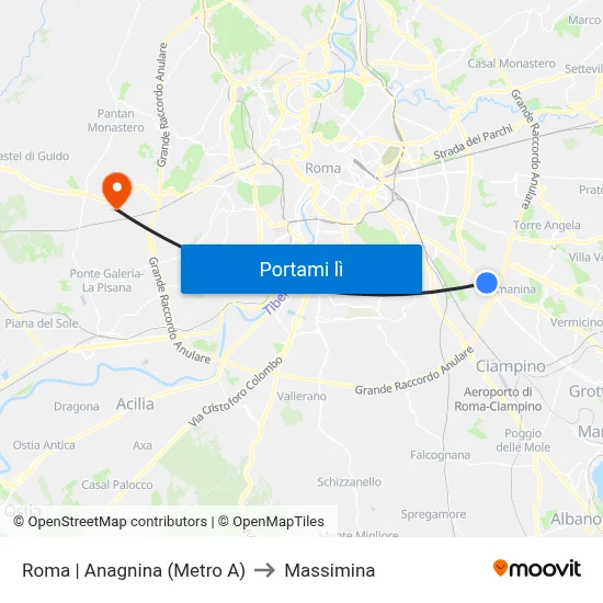 Roma | Anagnina (Metro A) to Massimina map
