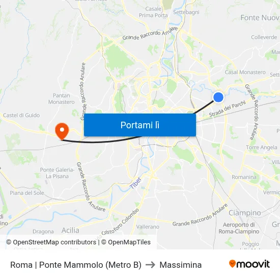 Roma | Ponte Mammolo (Metro B) to Massimina map