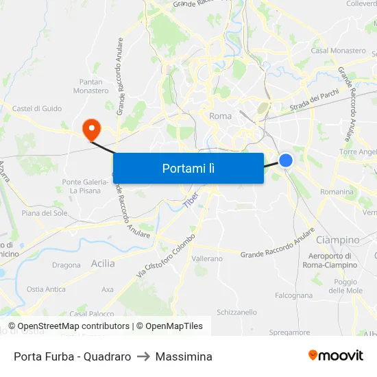 Porta Furba  - Quadraro to Massimina map