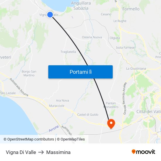 Vigna Di Valle to Massimina map