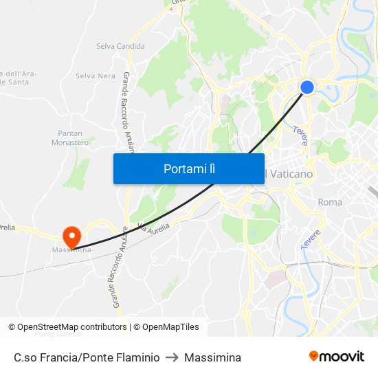 C.so Francia/Ponte Flaminio to Massimina map