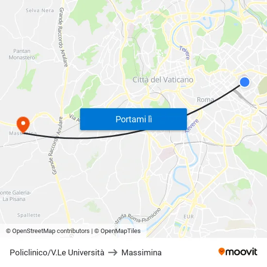 Policlinico/V.Le Università to Massimina map