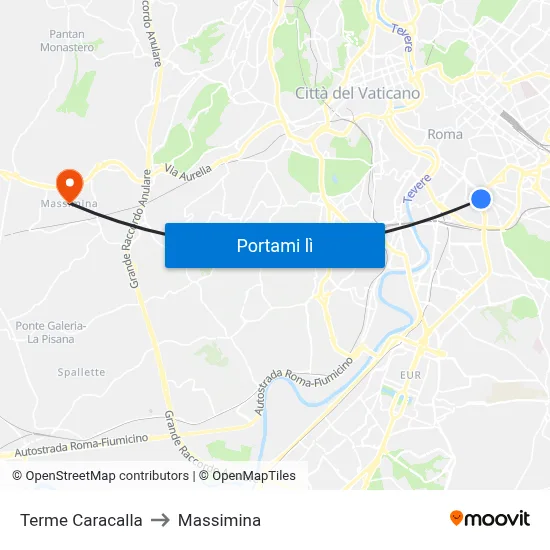 Terme Caracalla to Massimina map