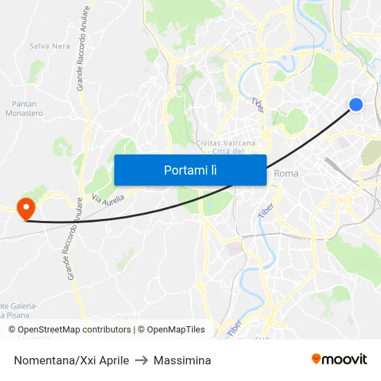 Nomentana/Xxi Aprile to Massimina map