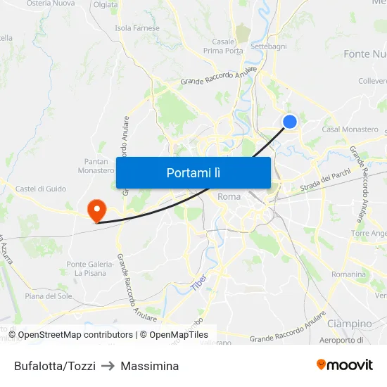 Bufalotta/Tozzi to Massimina map