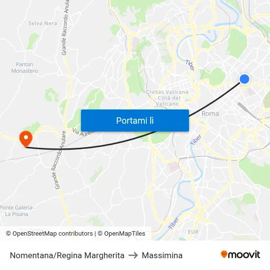 Nomentana/Regina Margherita to Massimina map