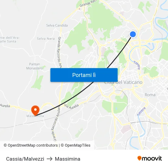 Cassia/Malvezzi to Massimina map