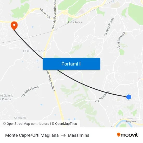 Monte Capre/Orti Magliana to Massimina map