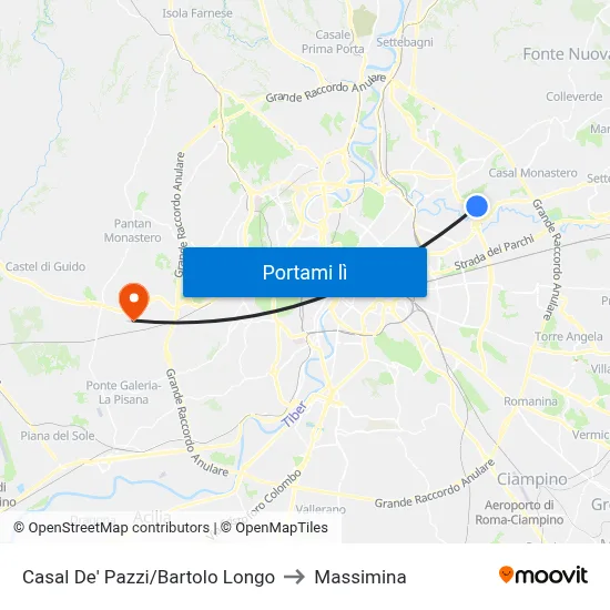 Casal De' Pazzi/Bartolo Longo to Massimina map
