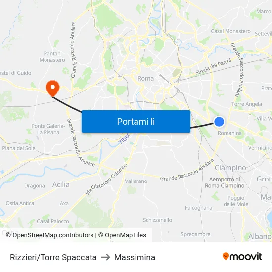 Rizzieri/Torre Spaccata to Massimina map