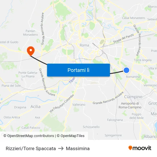 Rizzieri/Torre Spaccata to Massimina map