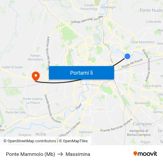 Ponte Mammolo (Mb) to Massimina map
