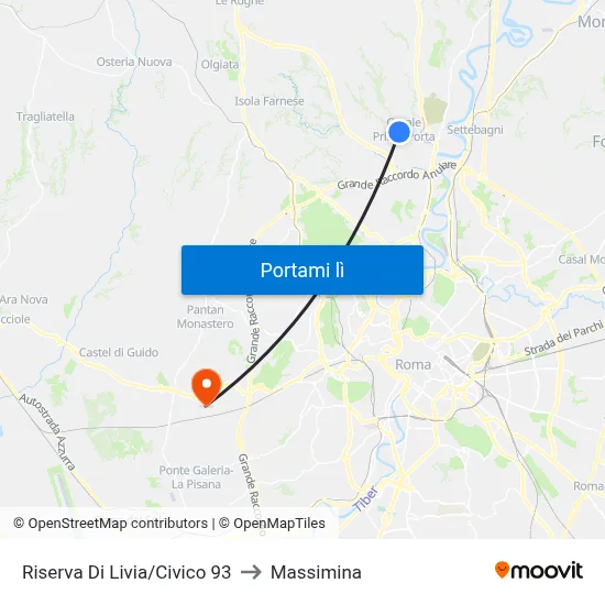 Riserva Di Livia/Civico 93 to Massimina map