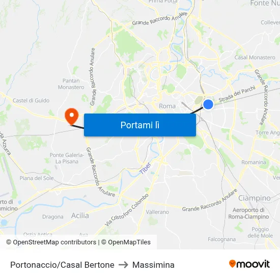 Portonaccio/Casal Bertone to Massimina map