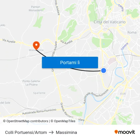 Colli Portuensi/Artom to Massimina map