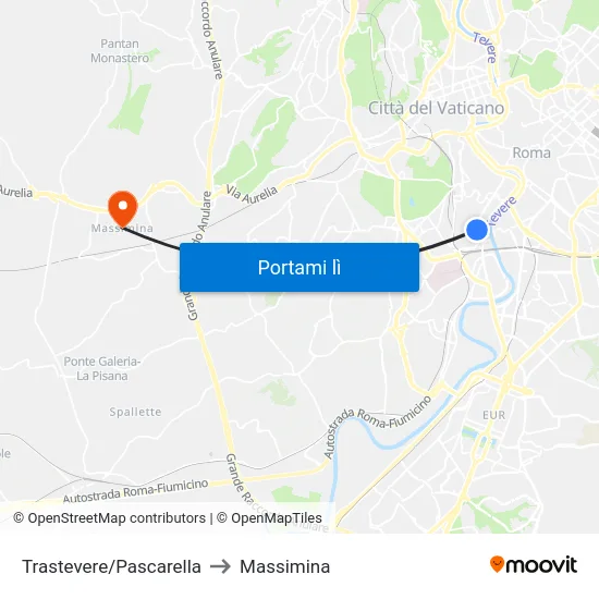 Trastevere/Pascarella to Massimina map