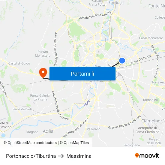 Portonaccio/Tiburtina to Massimina map