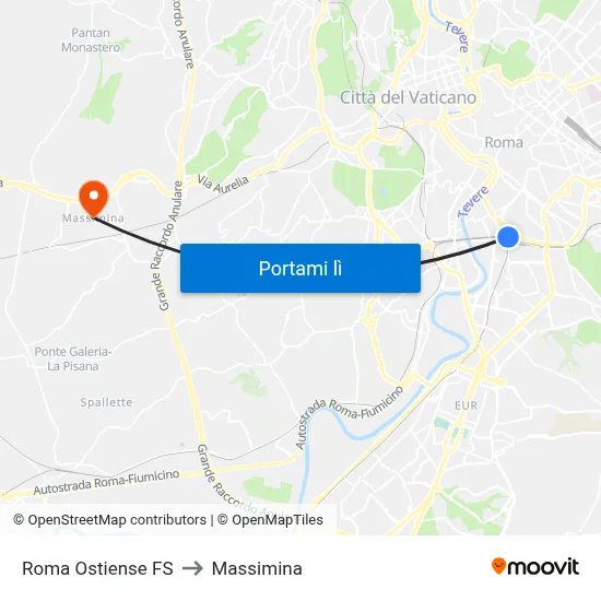 Roma Ostiense FS to Massimina map