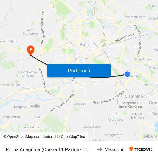Roma Anagnina (Corsia 11 Partenze Cotral) to Massimina map