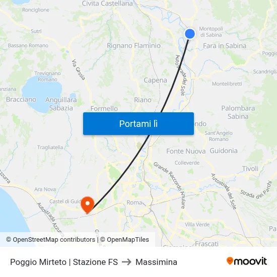 Poggio Mirteto | Stazione FS to Massimina map