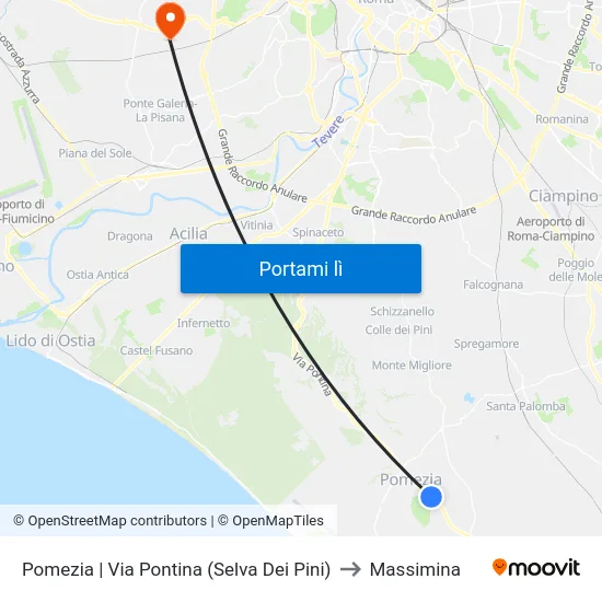 Pomezia | Via Pontina (Selva Dei Pini) to Massimina map