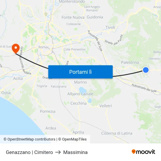 Genazzano | Cimitero to Massimina map