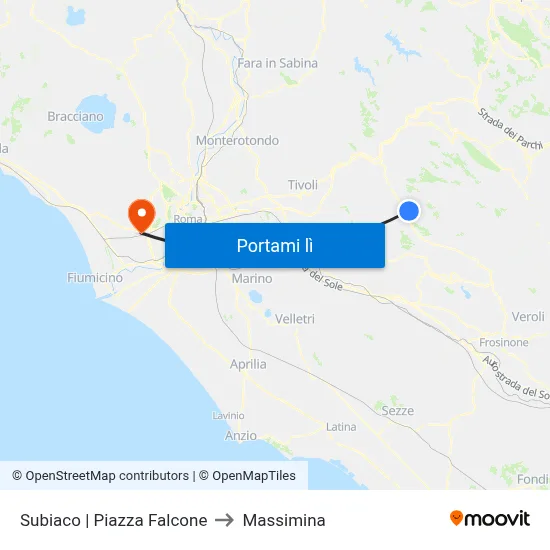 Subiaco | Piazza Falcone to Massimina map